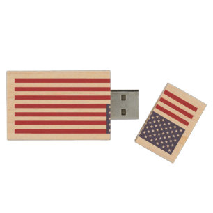 Patriotic Red White Blue Stars And Stripes Flag Wood Flash Drive