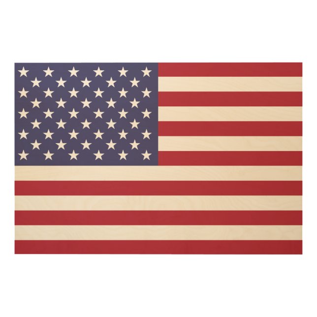 Patriotic Red White Blue Stars And Stripes Flag Wood Wall Art (Front)