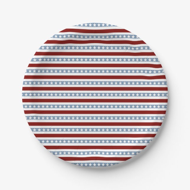 Patriotic Red White Blue Stars and Stripes  Paper Plates (Front)