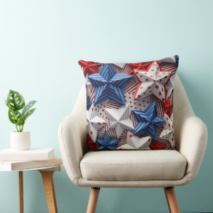 PATRIOTIC RED WHITE BLUE STARS AND STRIPES THROW PILLOW