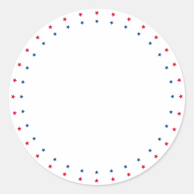 Patriotic red white blue stars border blank  classic round sticker (Front)