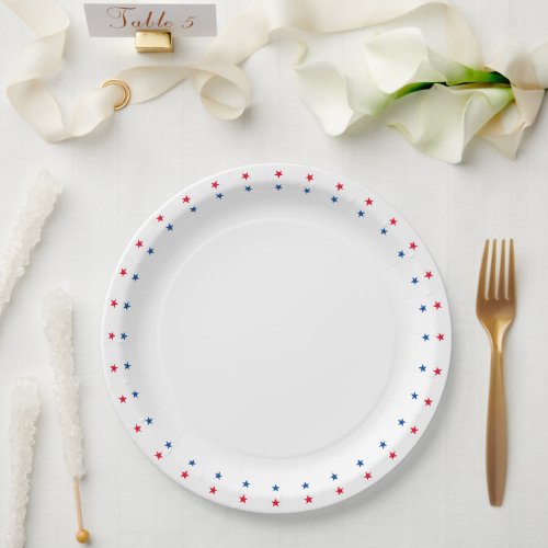 Patriotic red white blue stars border holiday paper plates