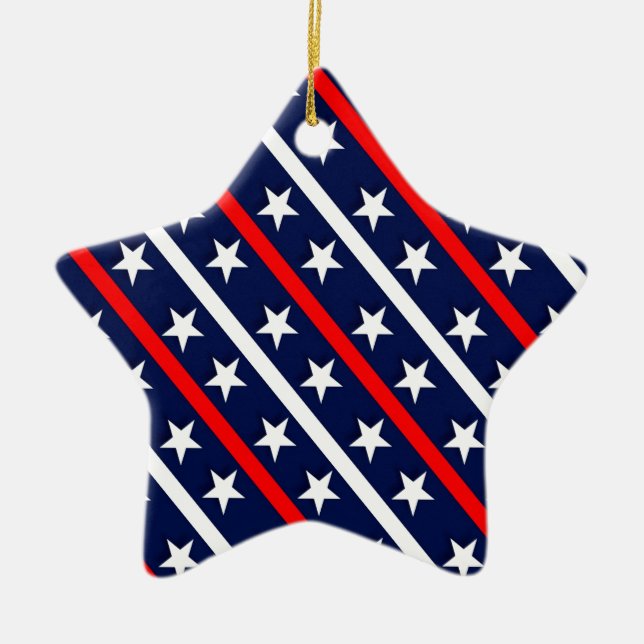 patriotic red white blue stars ceramic ornament (Front)