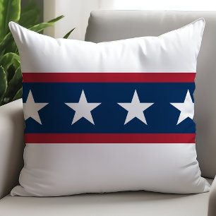 Patriotic Red White Blue Stars Color Block Throw Pillow