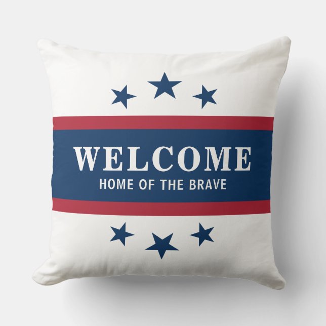 Patriotic Red White Blue Stars Customizable Throw Pillow (Front)