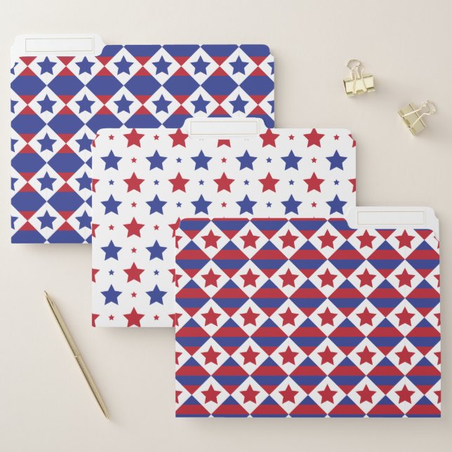PATRIOTIC RED WHITE BLUE STARS FILE FOLDER (Set)