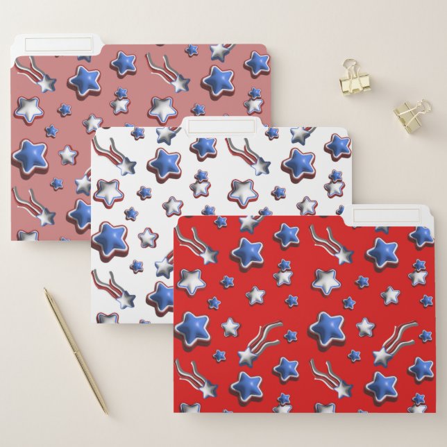 PATRIOTIC RED WHITE BLUE STARS FILE FOLDER (Set)