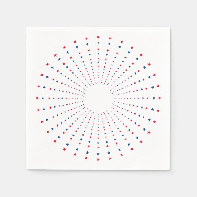 Patriotic red white blue stars fireworks festive napkins (Front)