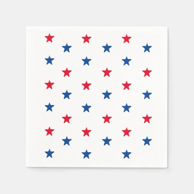 Patriotic red white & blue stars holiday fun napkins (Front)