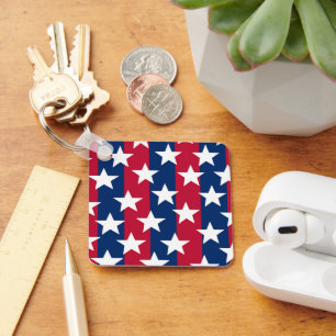 Patriotic Red White Blue Stars Keychain