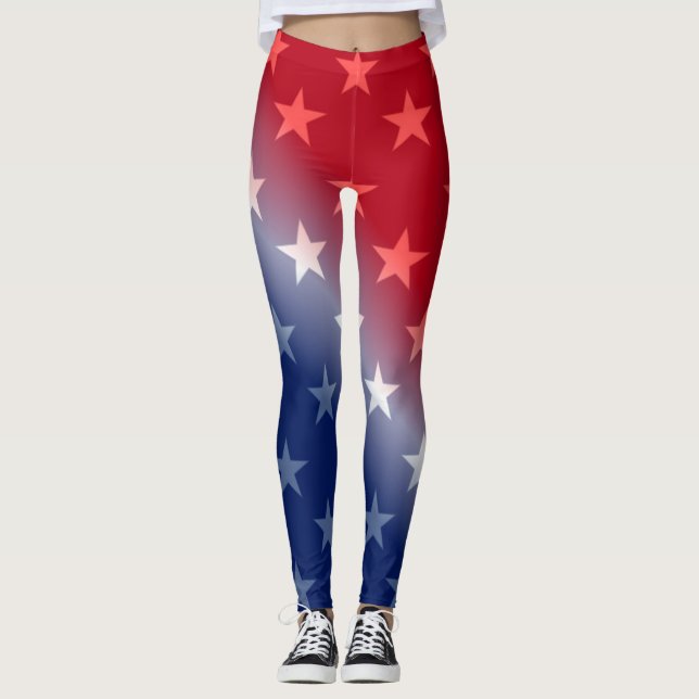 PATRIOTIC RED, WHITE, BLUE & STARS LEGGINGS (Front)