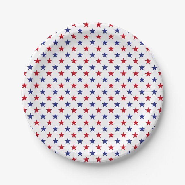 Patriotic Red White Blue Stars Paper Plates (Front)
