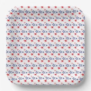 PATRIOTIC RED WHITE BLUE STARS PAPER PLATES