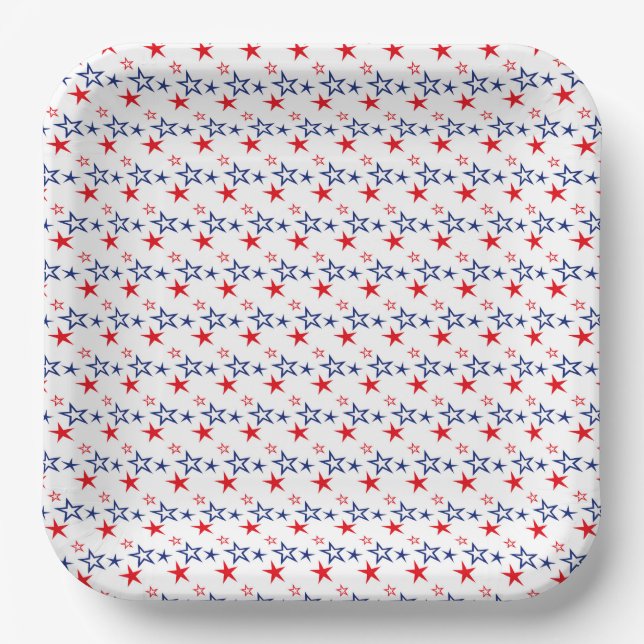 PATRIOTIC RED WHITE BLUE STARS PAPER PLATES (Front)