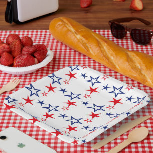 PATRIOTIC RED WHITE BLUE STARS PAPER PLATES