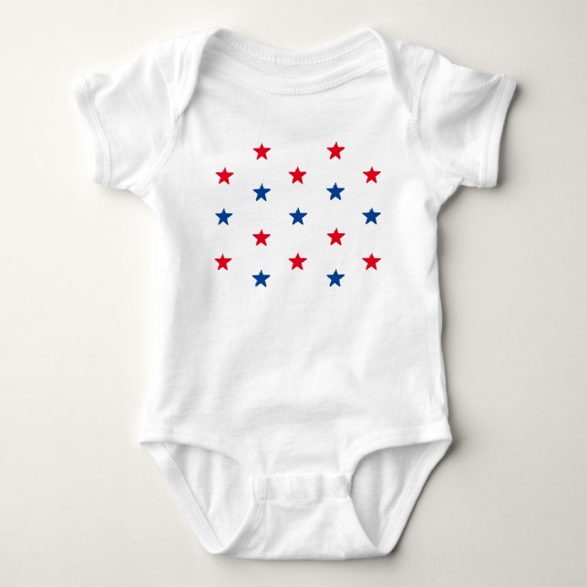 Patriotic red white blue stars pattern 4th of July Baby Bodysuit (Front)