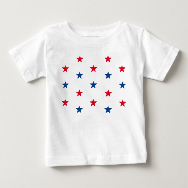 Patriotic red white blue stars pattern 4th of July Baby T-Shirt (Front)