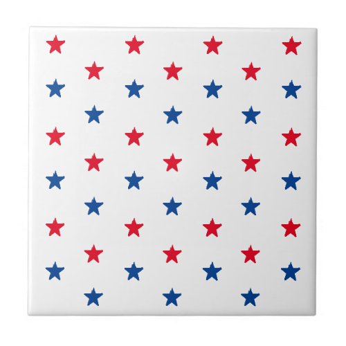 Patriotic red white blue stars pattern 4th of July Ceramic Tile