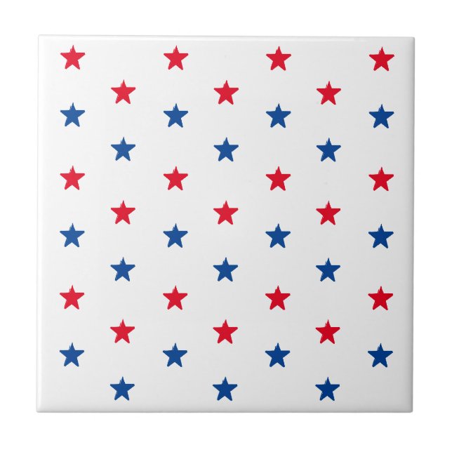 Patriotic red white blue stars pattern 4th of July Ceramic Tile (Front)