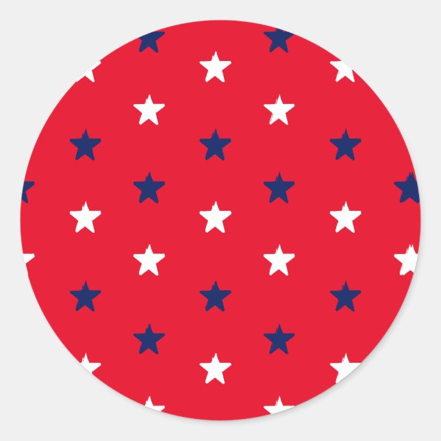 Patriotic red white blue stars pattern 4th of July Classic Round Sticker (Front)