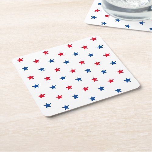 Patriotic red white blue stars pattern 4th of July Square Paper Coaster