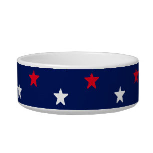 Patriotic red white blue stars pattern dog pet bowl