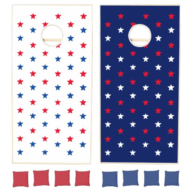 Patriotic red white blue stars pattern fun holiday cornhole set (Set)