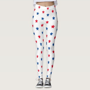 Patriotic red white & blue stars pattern holiday leggings
