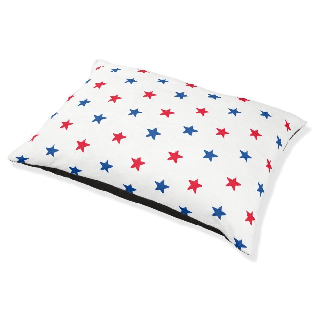 Patriotic red white blue stars pattern modern cute pet bed (Angled)