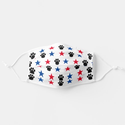 Patriotic Red White Blue Stars Paw Prints Adult Cloth Face Mask