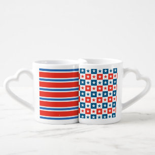 PATRIOTIC RED WHITE BLUE STARS & STRIPES COFFEE MUG SET