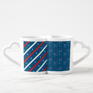 PATRIOTIC RED WHITE BLUE STARS STRIPES FIREWORKS COFFEE MUG SET
