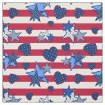 Patriotic Red White Blue Stars Stripes Hearts Dots Fabric