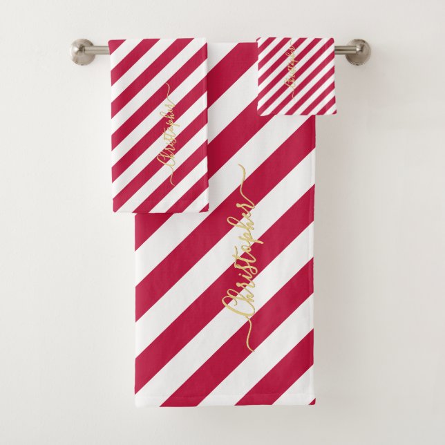 Patriotic Red White Blue Stars Stripes Monogrammed Bath Towel Set (Insitu)
