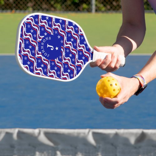 Patriotic Red White Blue Stars  Stripes Pickleball Paddle