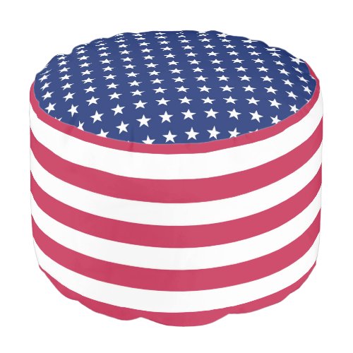 Patriotic Red White Blue Stars Stripes Round Pouf