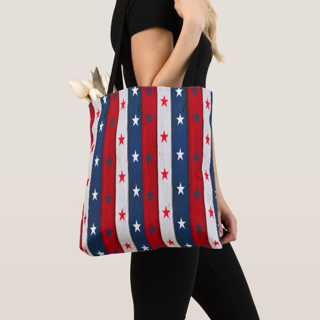 PATRIOTIC RED WHITE BLUE STARS & STRIPES TOTE BAG (Close Up)