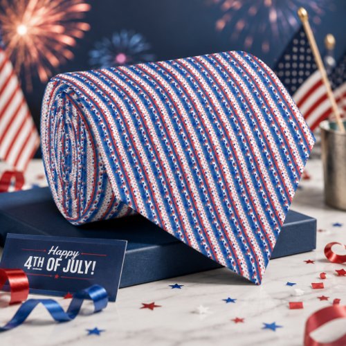 Patriotic Red White Blue Stars Stripes USA Pattern Neck Tie