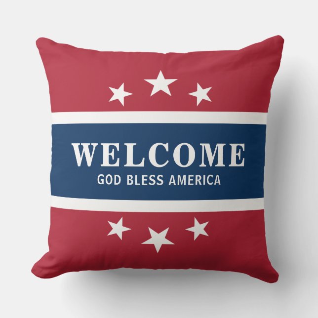 Patriotic Red White Blue Stars Throw Pillow (Front)