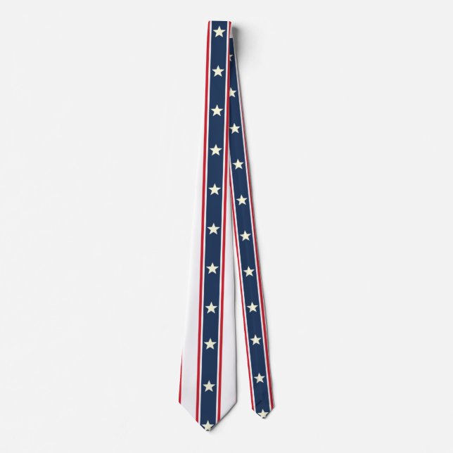 Patriotic Red White Blue Stars US Flag 4th Of July Neck Tie (Front)