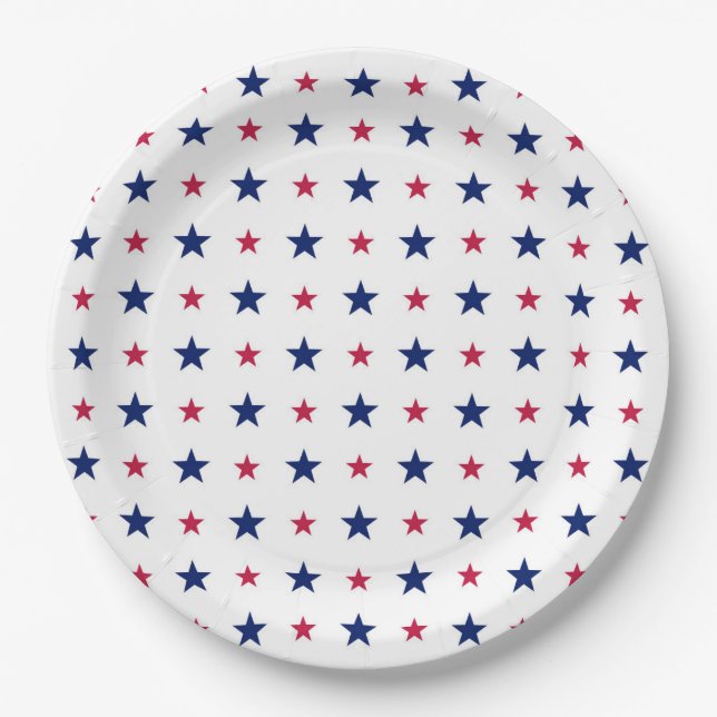 Patriotic Red White Blue Stars USA Paper Plates (Front)