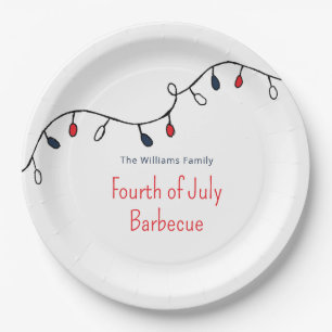 Patriotic Red White Blue String Lights 4th of July Paper Plates