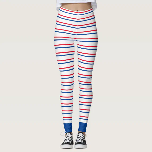 Patriotic Red White Blue Striped Leggings | Zazzle
