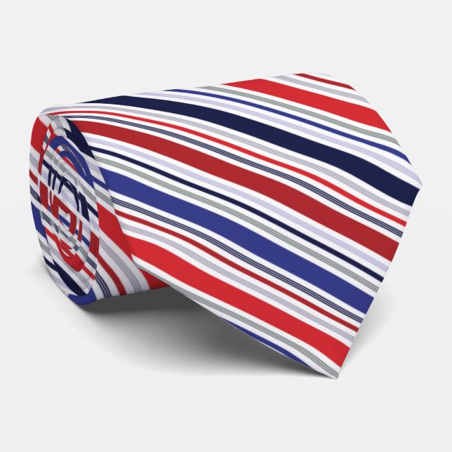 Patriotic Red White Blue Striped Neck Tie (Rolled)