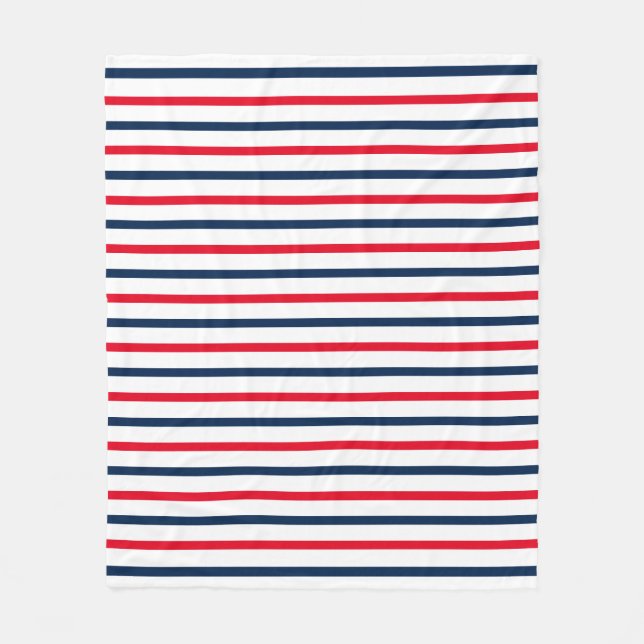 Patriotic red white blue stripes modern fleece blanket (Front)