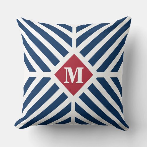 Patriotic Red White Blue Stripes Monogram Initial Throw Pillow