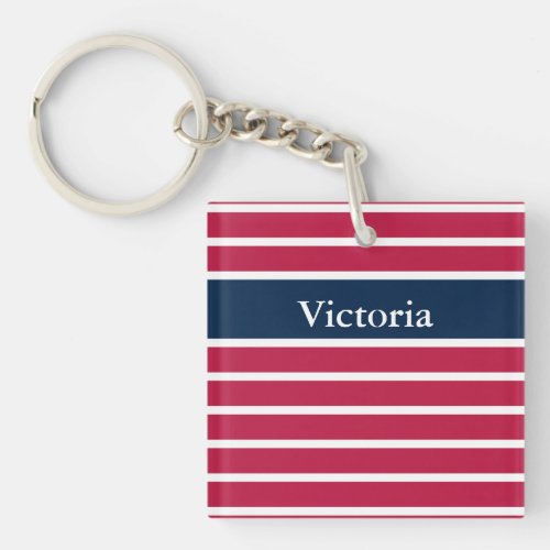 Patriotic Red White Blue Stripes  Name Template Keychain