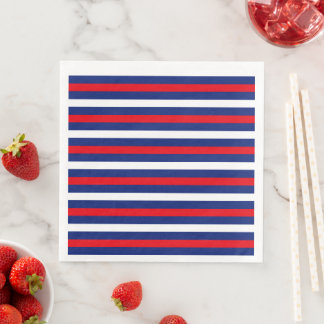 PATRIOTIC RED WHITE BLUE STRIPES PAPER DINNER NAPKINS