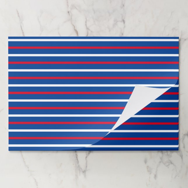 Patriotic red white blue stripes paper placemats (Folded)