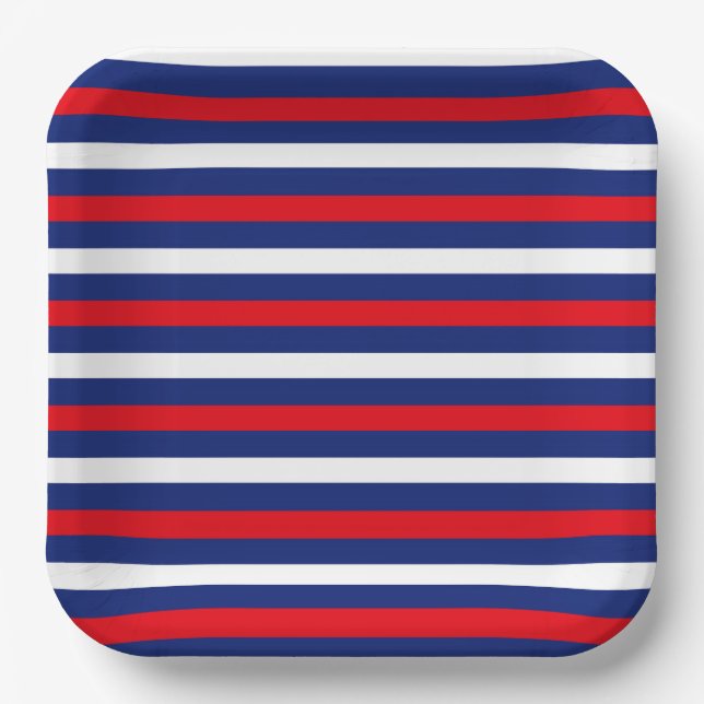PATRIOTIC RED WHITE BLUE STRIPES PAPER PLATES (Front)